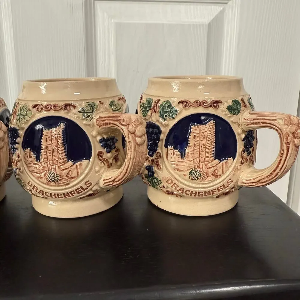 Gerz West Germany Castle Stein Small Mug Cups Set 0f 4